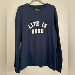 LIFE IS GOOD Men's Classic Fit Sweatshirt - Size Large - Navy Blue w/White